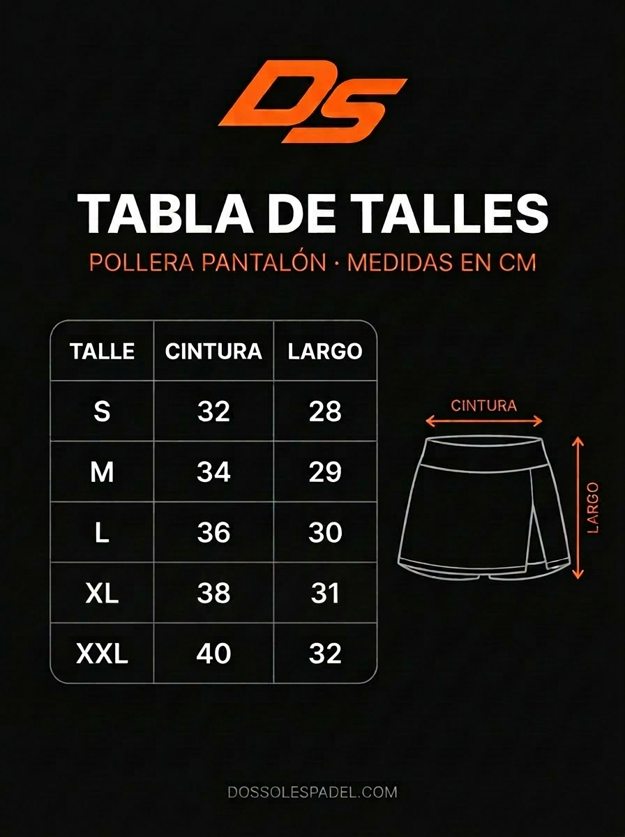 Tabla de talles de pollera pantalón Dos Soles Sports