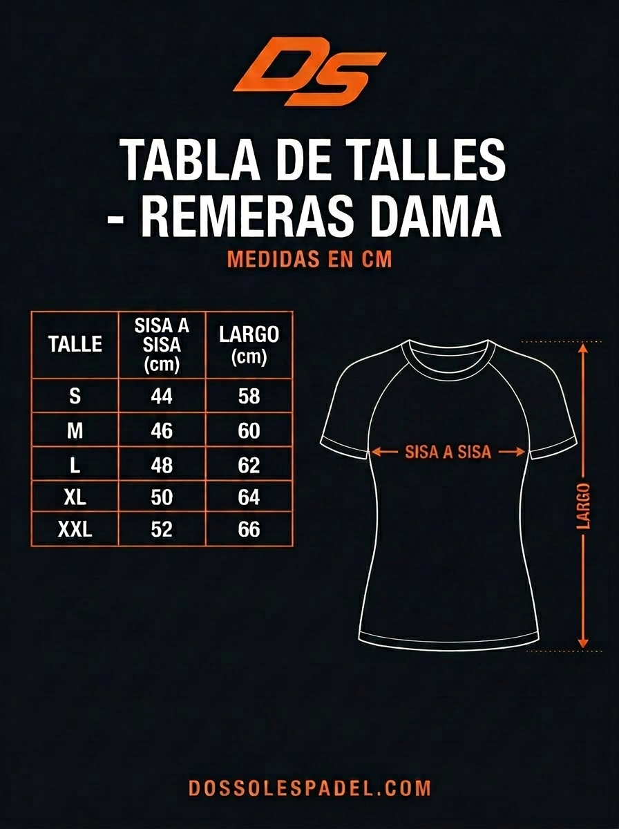 Tabla de talles de remeras dama Dos Soles Sports